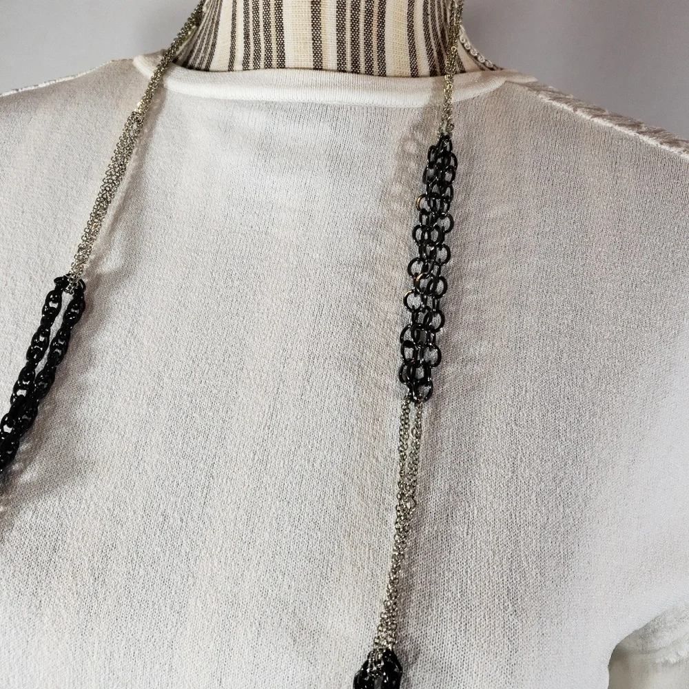 Silvertone & Black Multi Chain Necklace